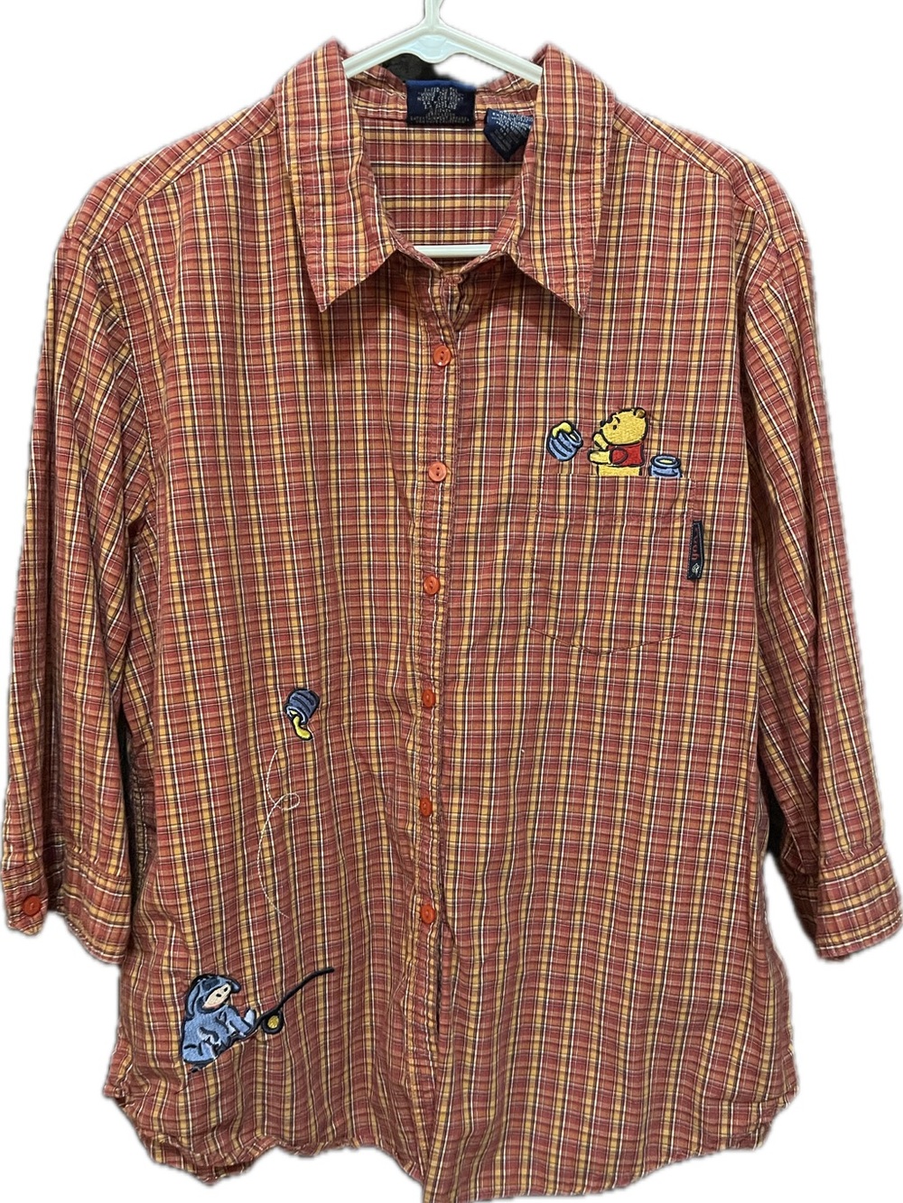 Disney Red Plaid Button-Down Shirt with Pooh & Eeyore Embroidery